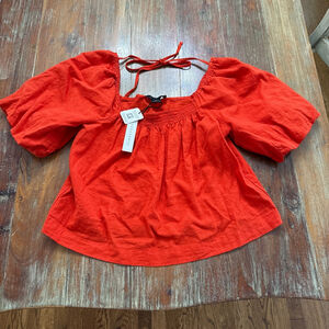 Sanctuary Linen Blend Blouse XS Tomato Red Puff Sleeve